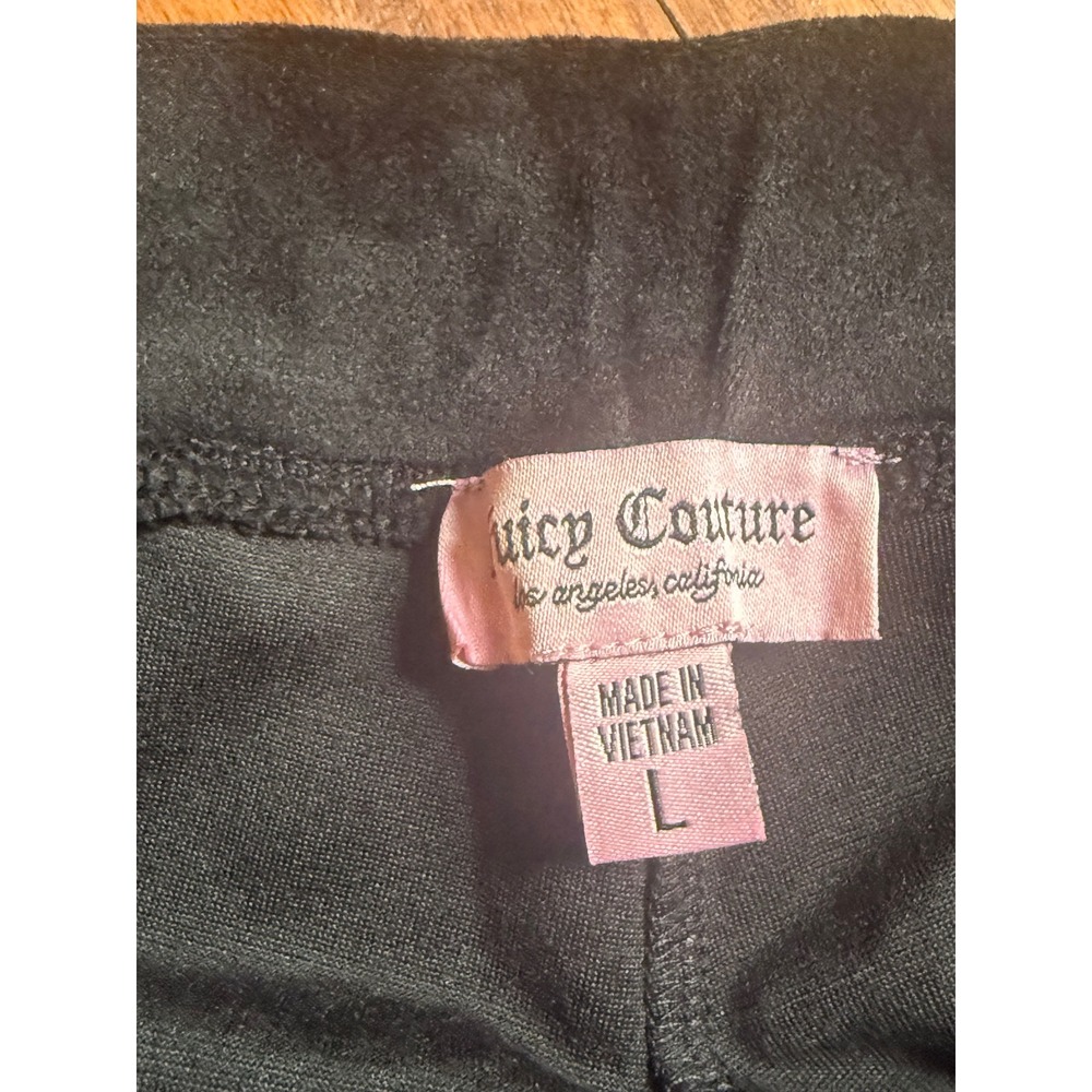 Juicy Couture Black Velour Rhinestone Logo Flare Track Pants Y2K Women Large